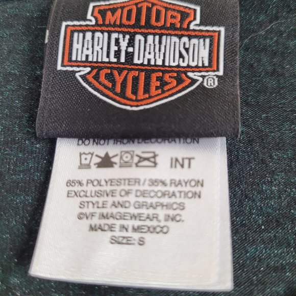 HARLEY-DAVIDSON T-Shirt Womens Sz Small (WITH CUT SLEEVES!) Black Green Glittery - Picture 3 of 10